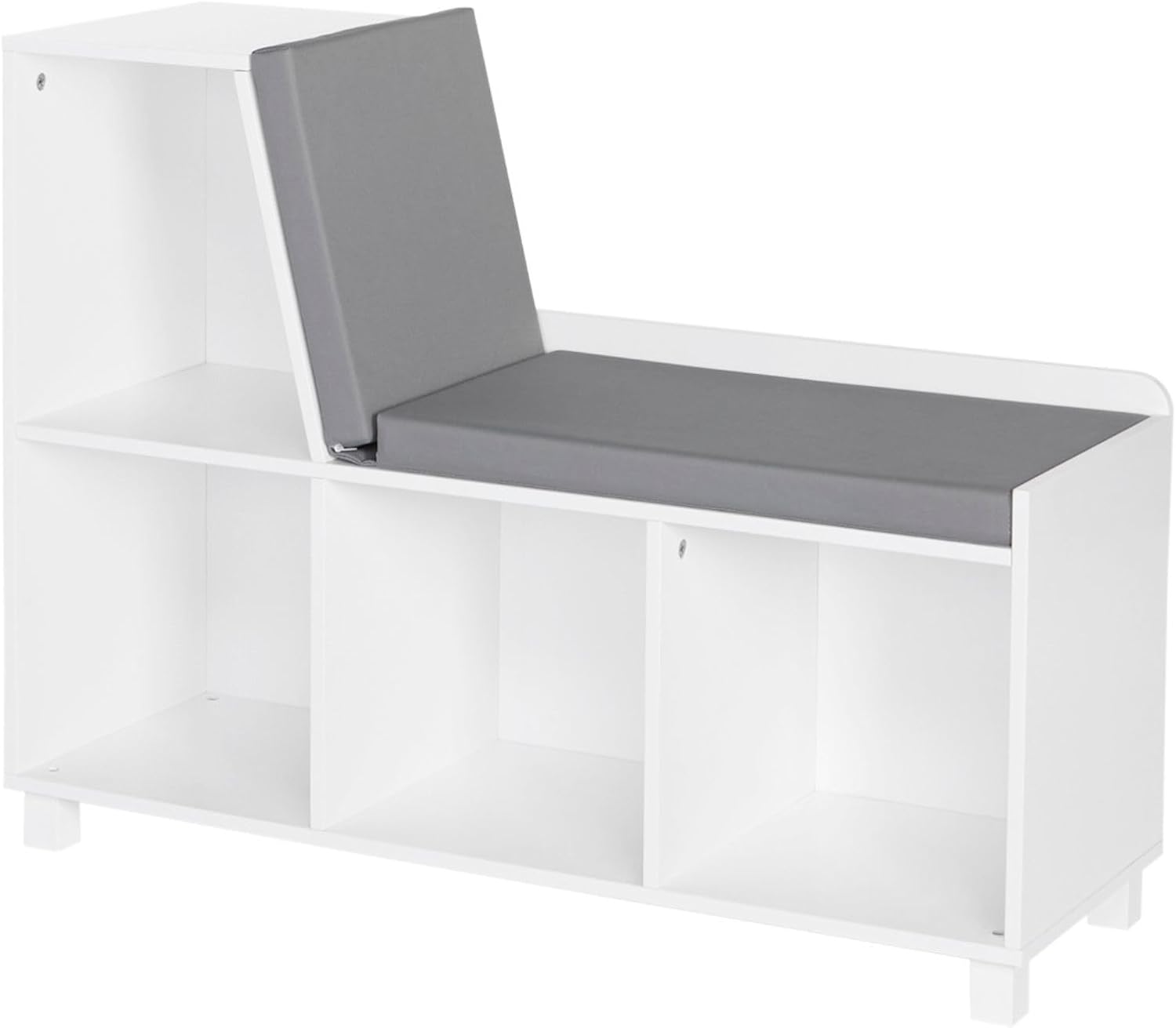 White Cushioned Cubby Toy Storage Bench