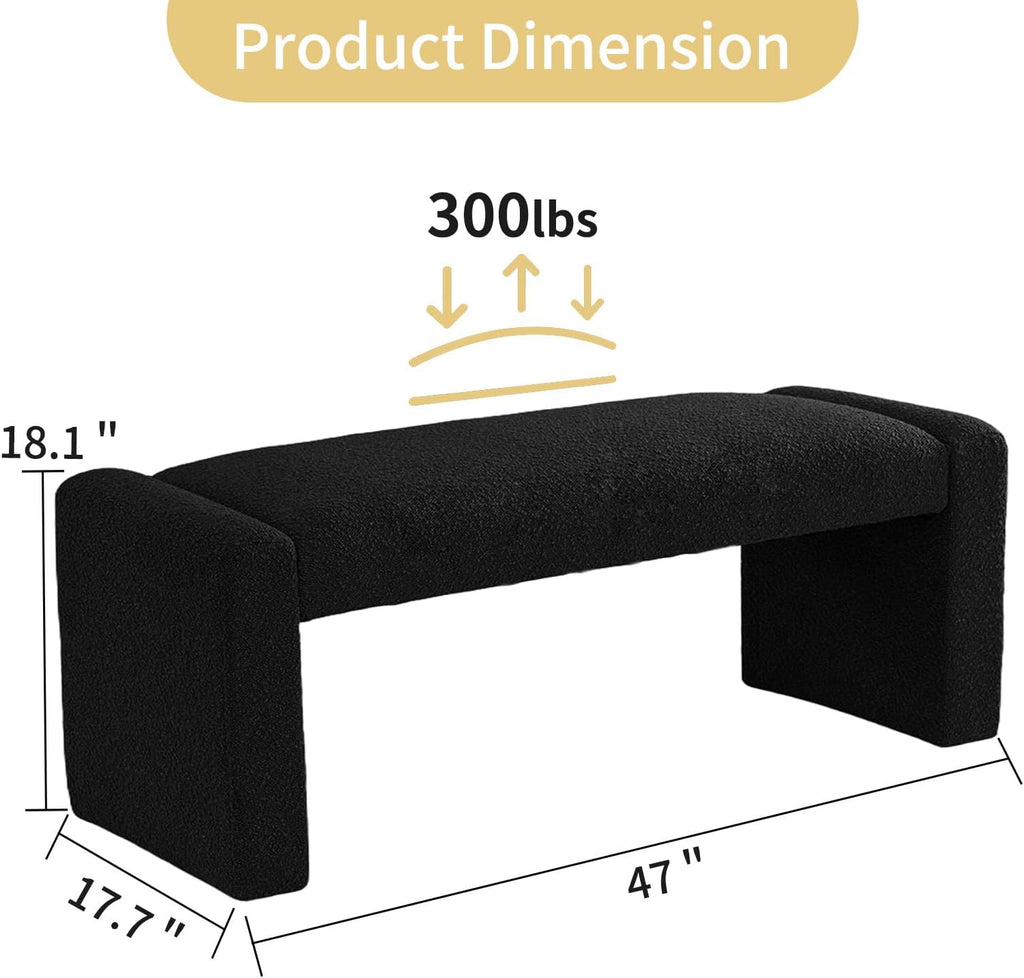 Black Boucle Wood Frame Entry Bench