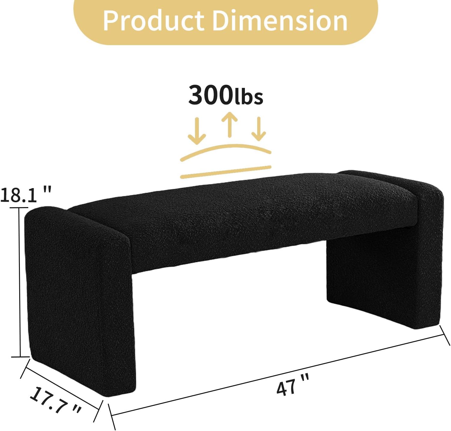 Black Boucle Wood Frame Entry Bench