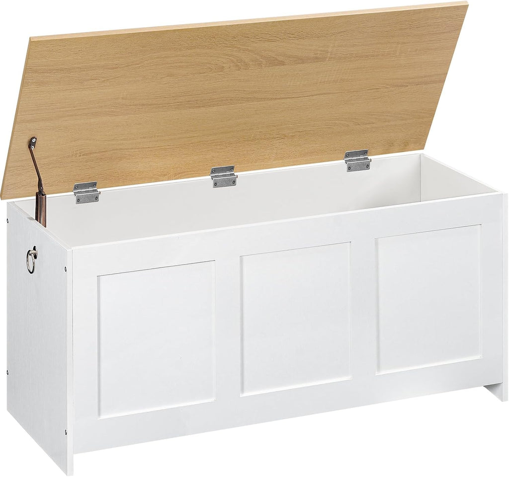 White Natural Lift Top Retro Wooden Storage Bench