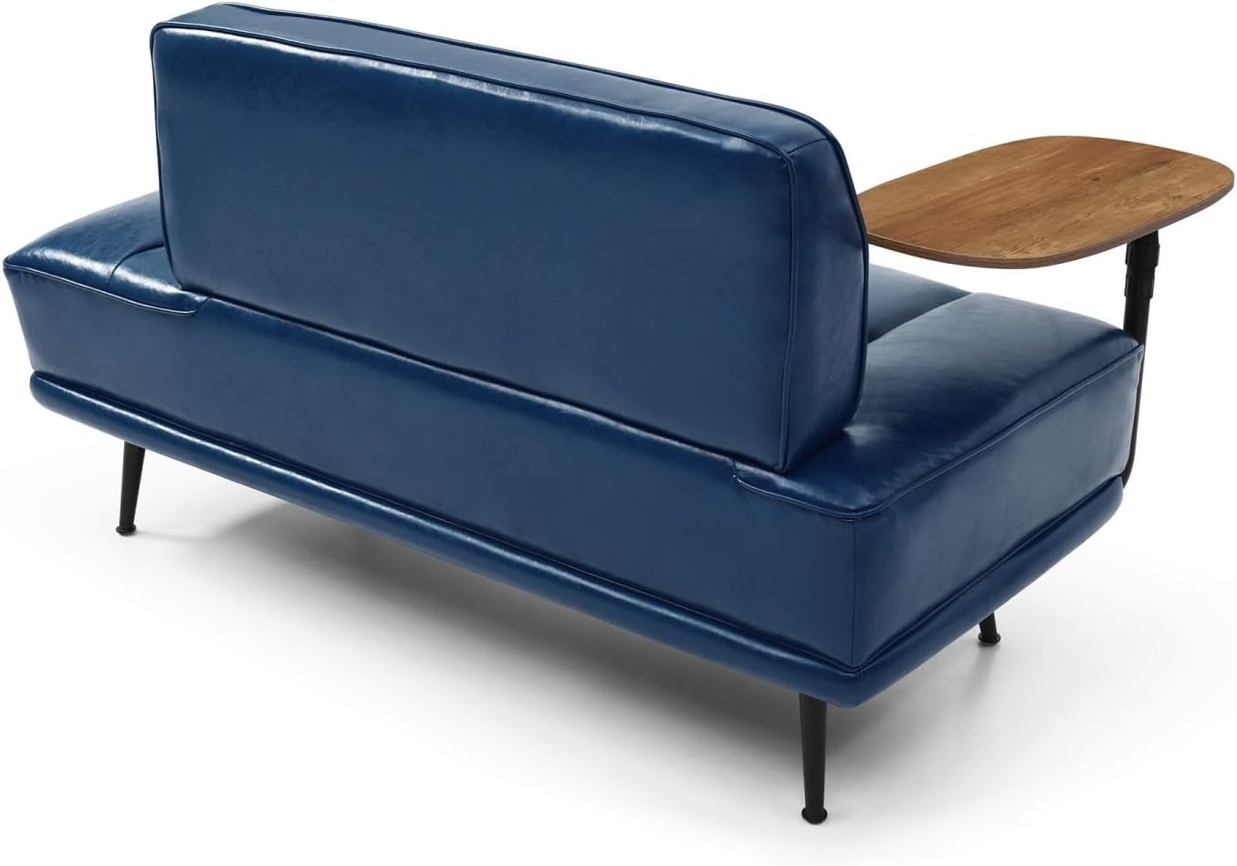 Navy Leather Swivel Tray Loveseat Bench