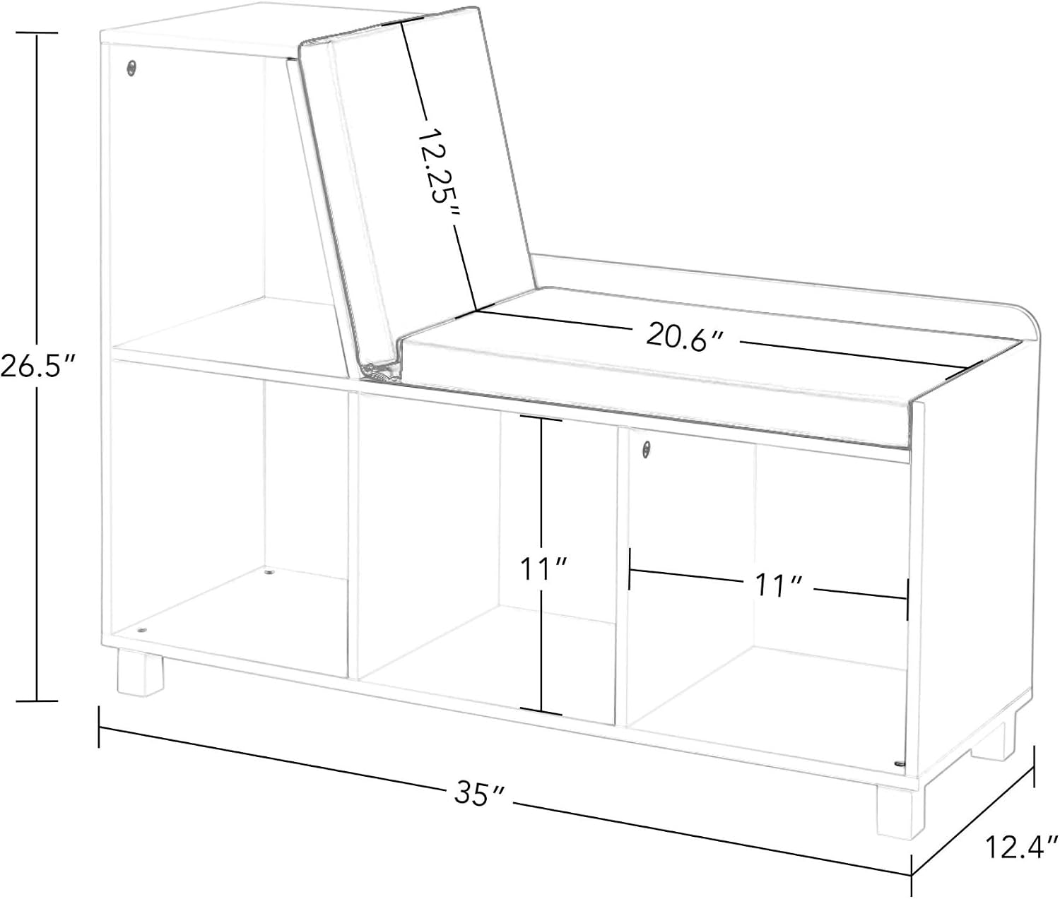 White Cushioned Cubby Toy Storage Bench