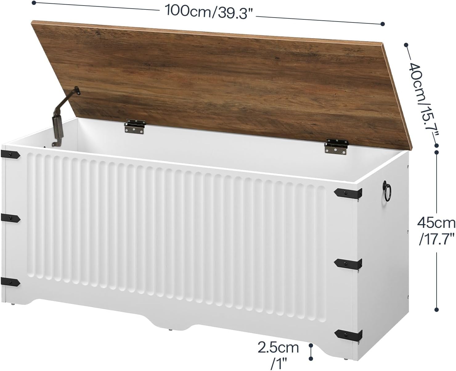 White Walnut Farmhouse Safety Hinge Toy Storage Bench