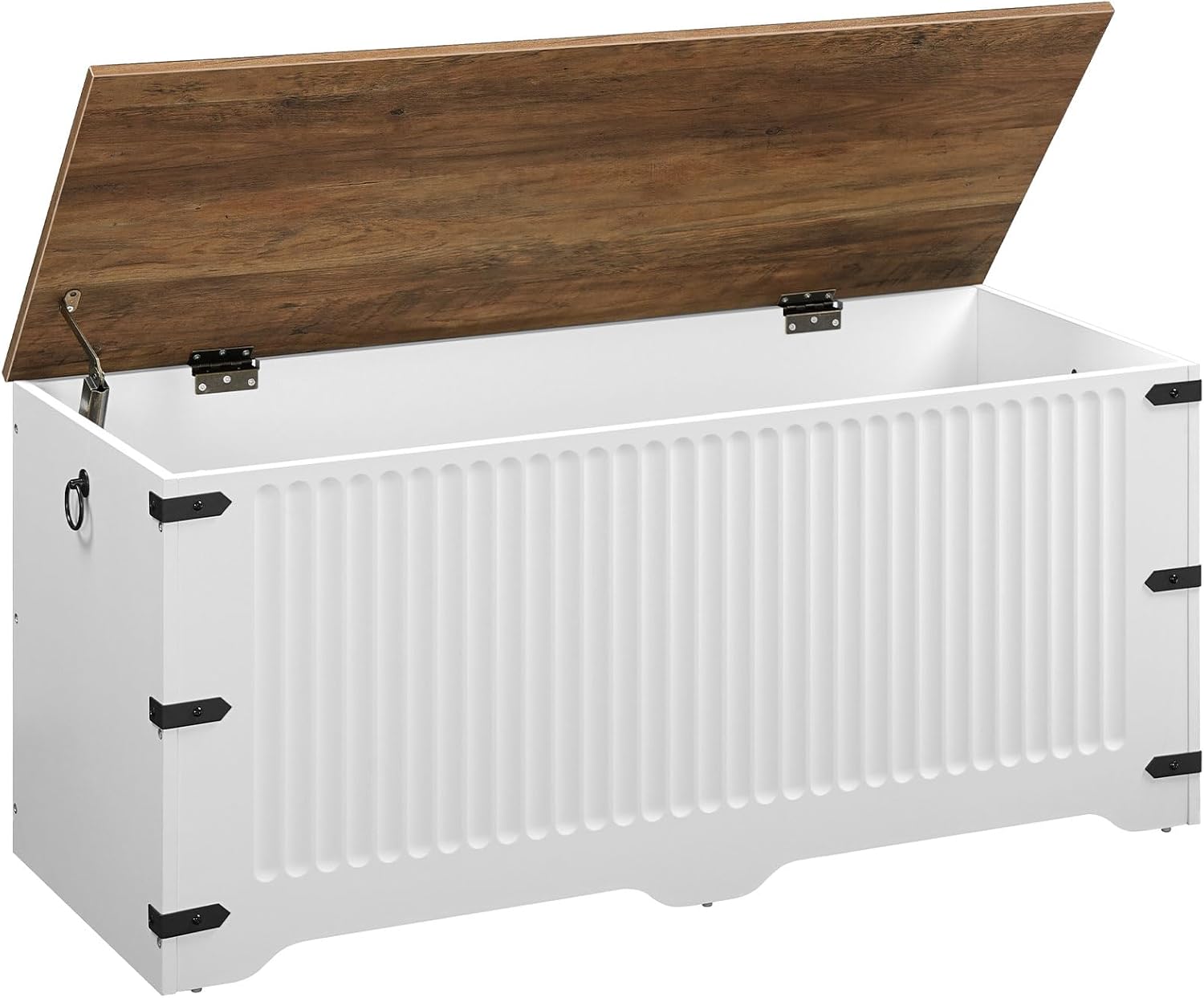 White Walnut Farmhouse Safety Hinge Toy Storage Bench