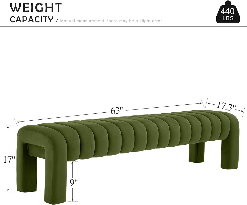 Olive Velvet Tufted Wood Leg Bench