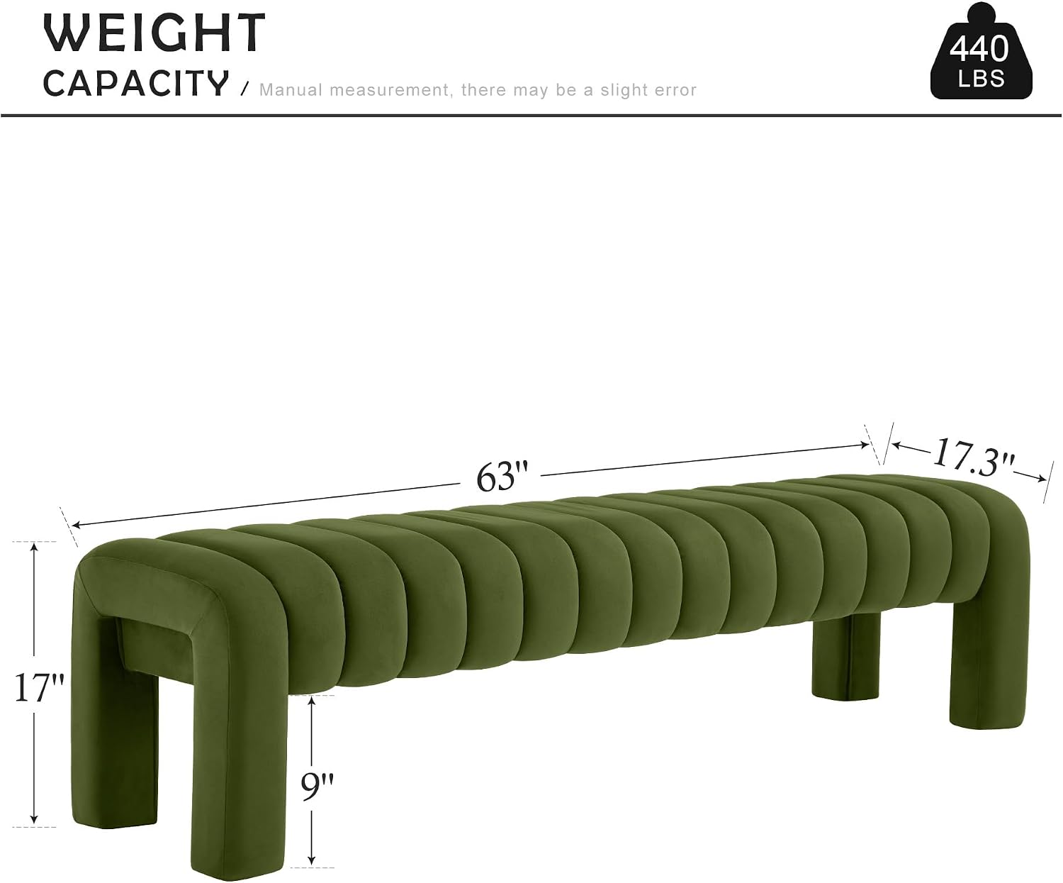 Olive Velvet Tufted Wood Leg Bench