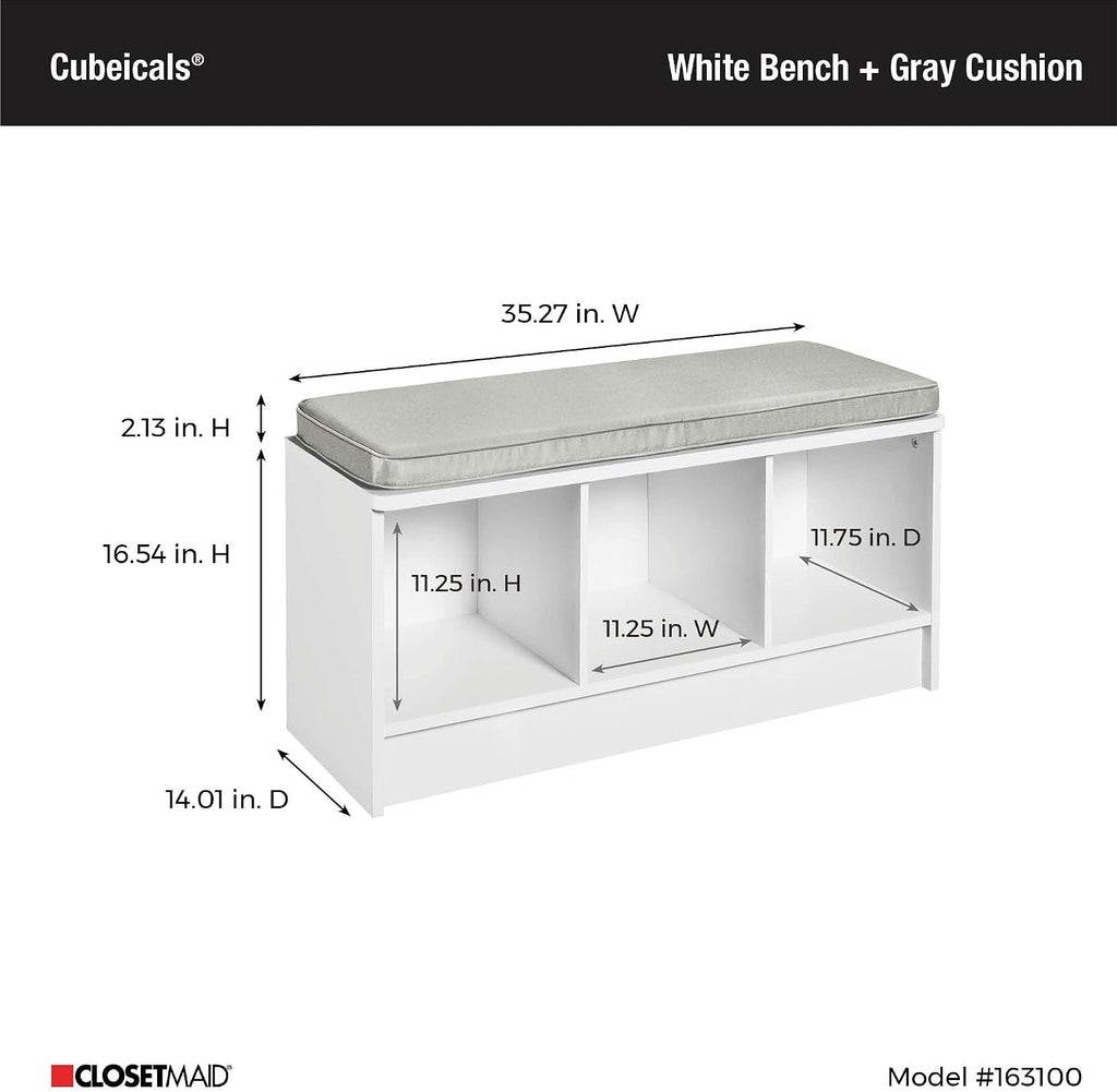 White Gray Cushion 3 Cube Storage Bench