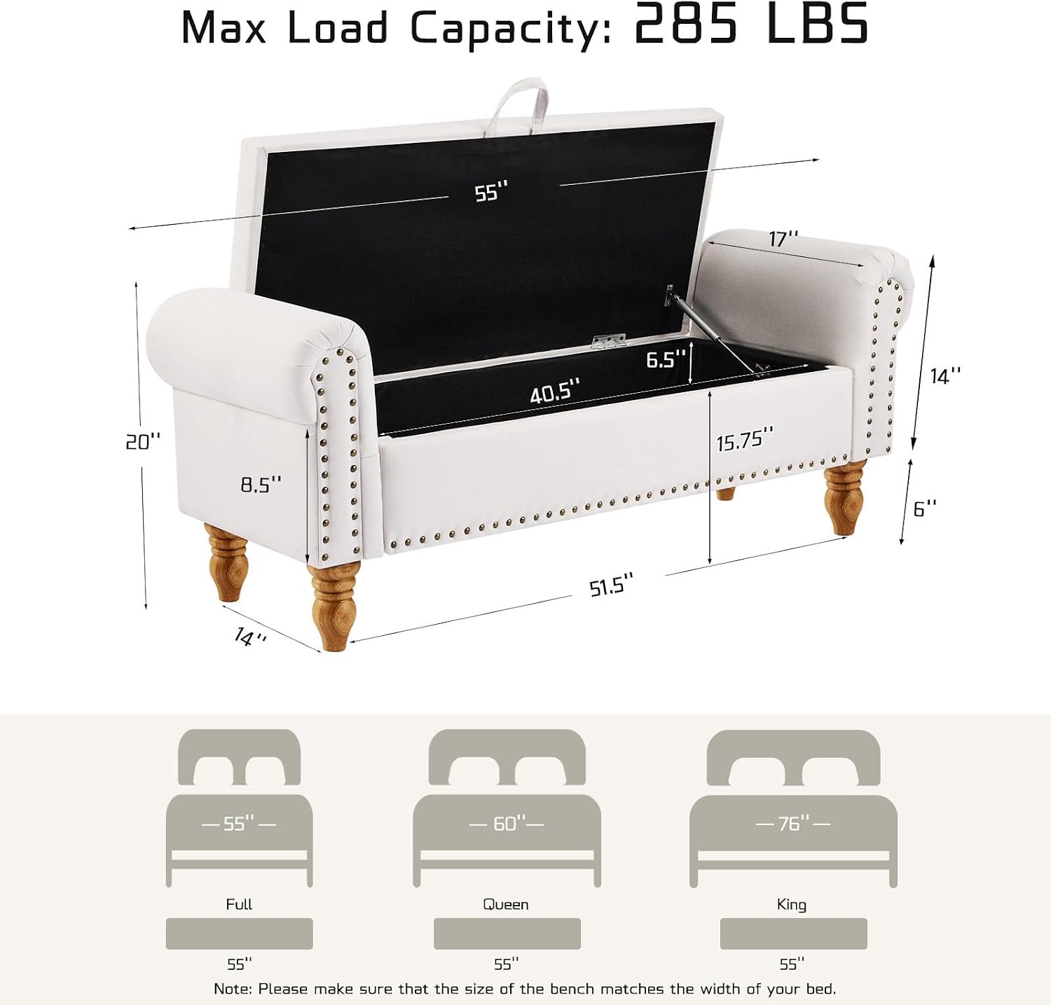 Dark Grey Corduroy Storage Bench
