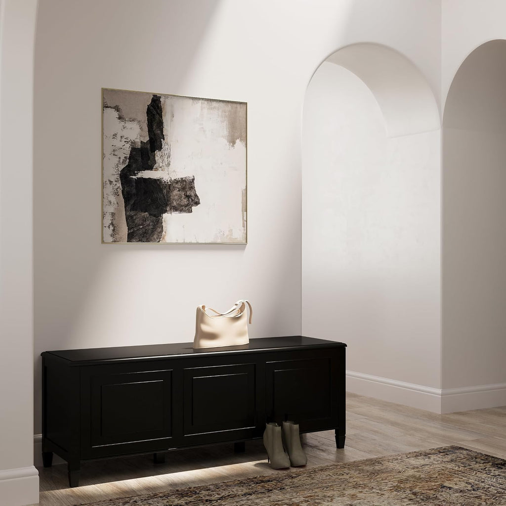 Black Solid Wood Lift Top Storage Bench