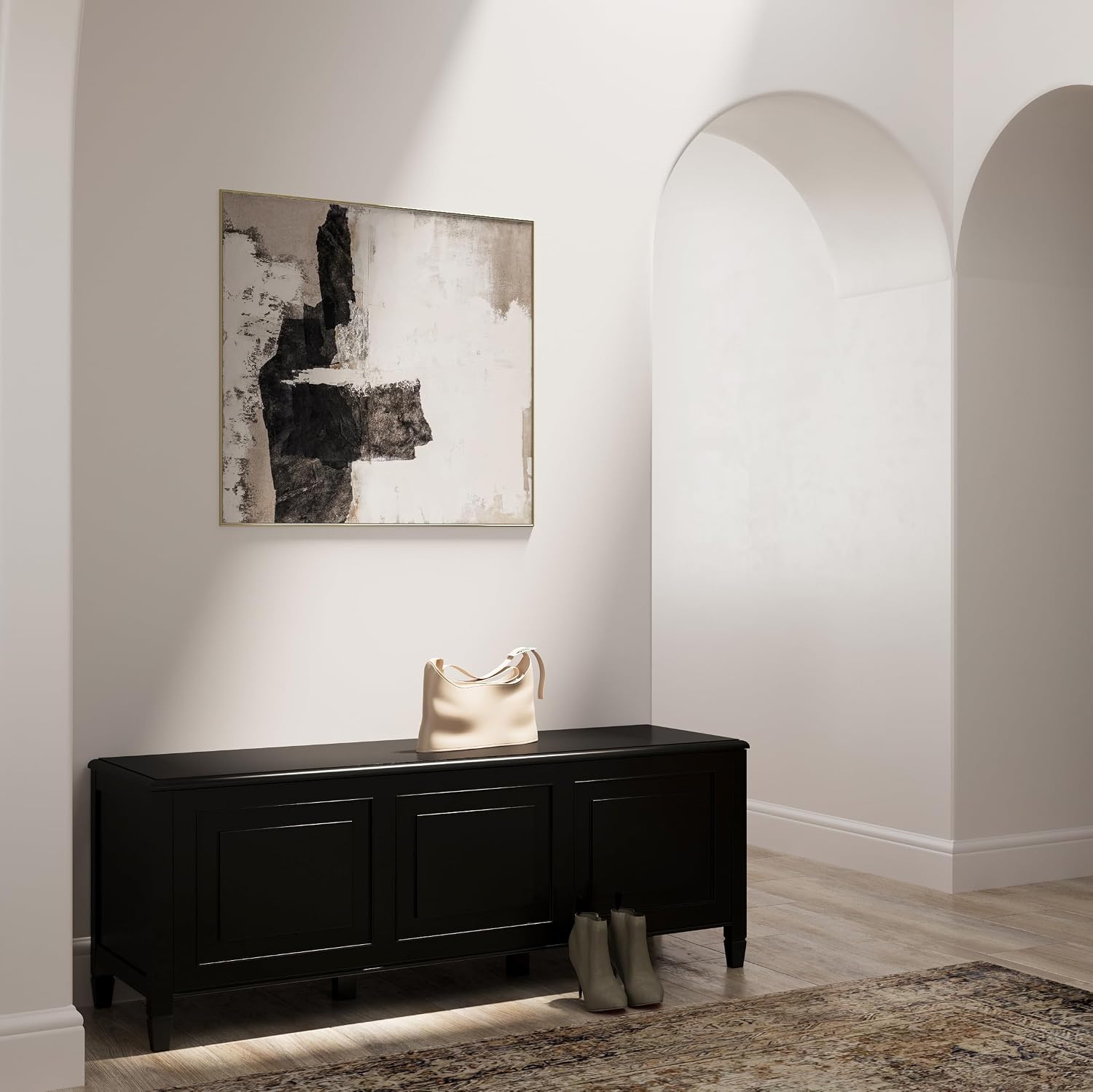 Black Solid Wood Lift Top Storage Bench