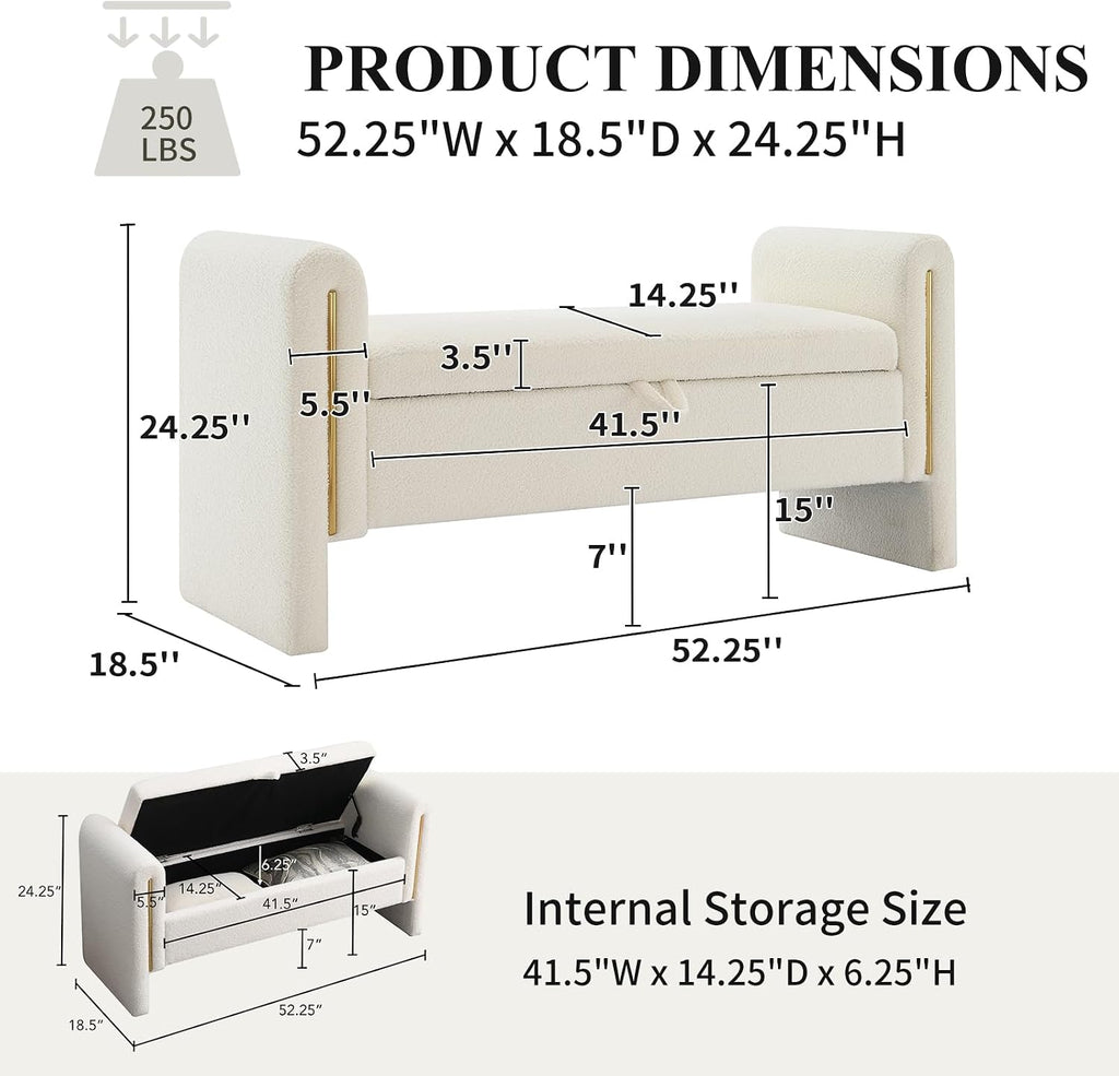 White Teddy Arm Storage Bench
