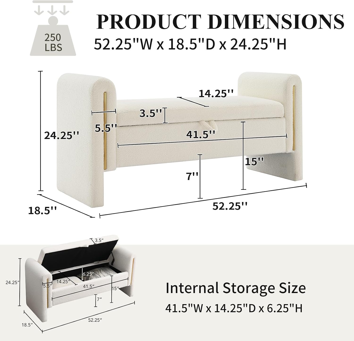 White Teddy Arm Storage Bench