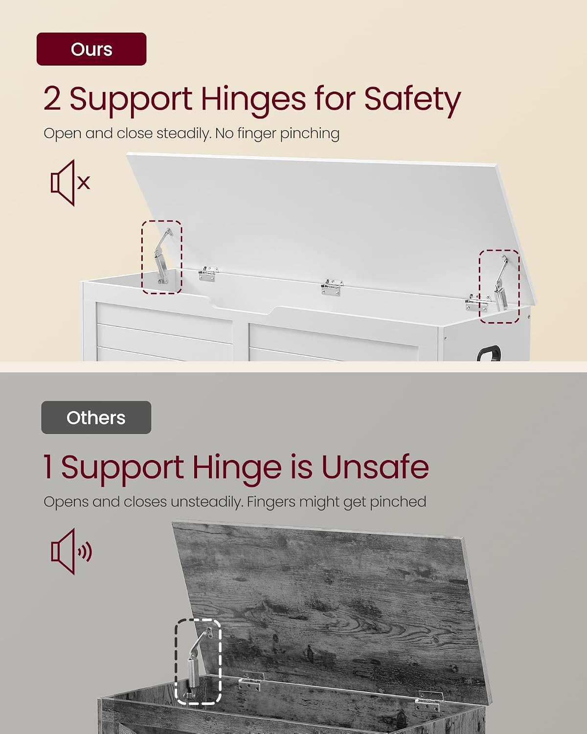Cloud White Farmhouse Safety Hinge Storage Bench