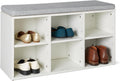 White Cushioned 6 Cubby Shoe Bench