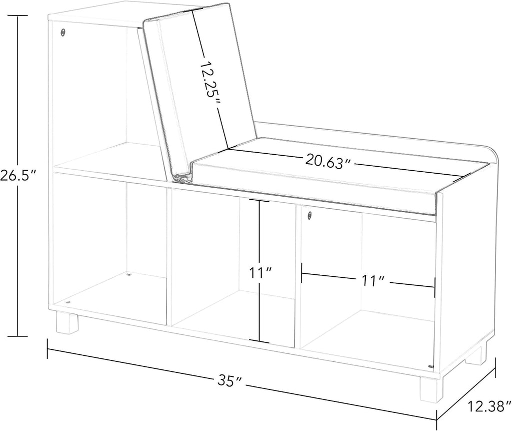 White Cubby Bench Grey Fabric Bins