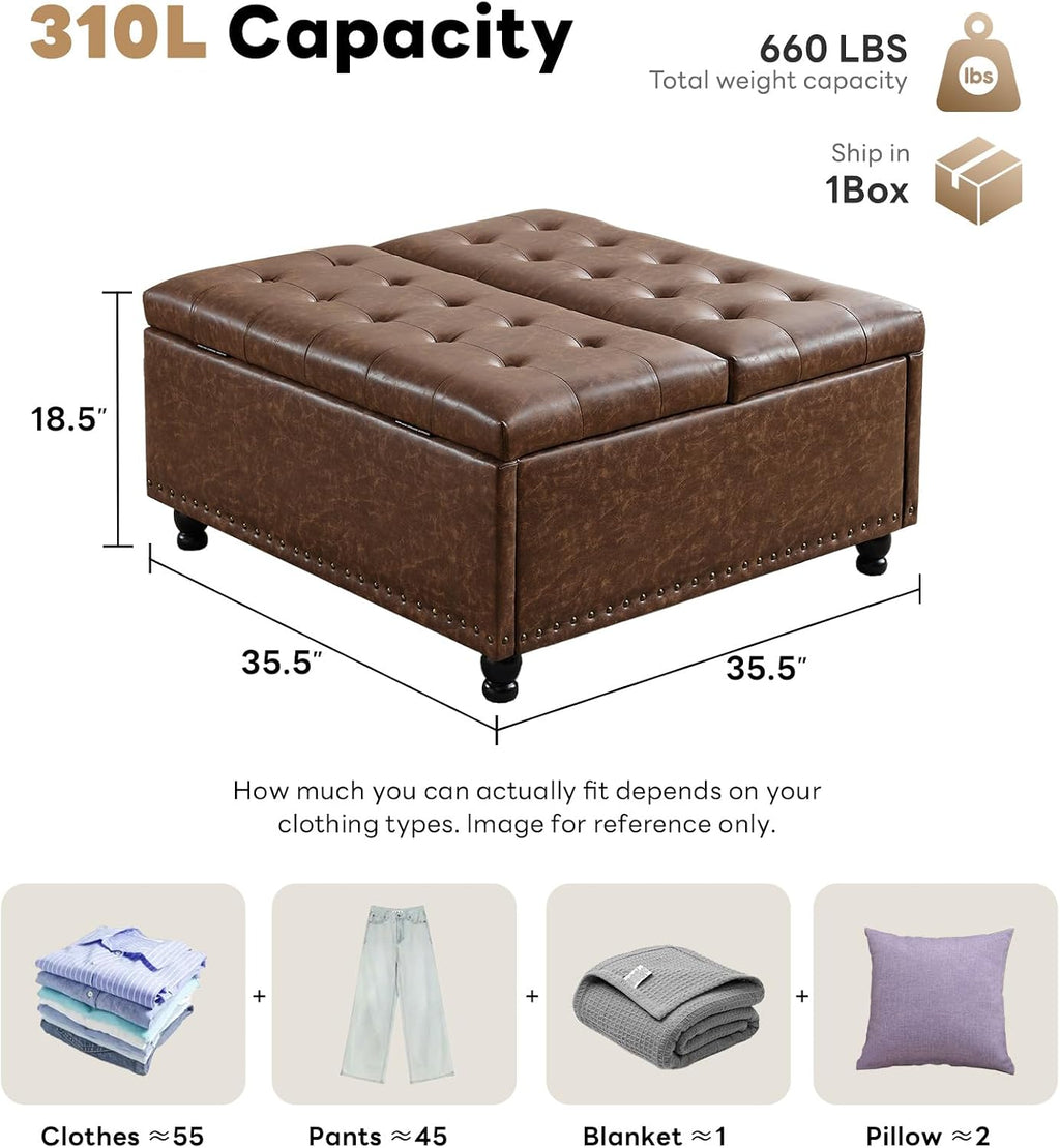 Brown Tufted Lift Top Storage Ottoman