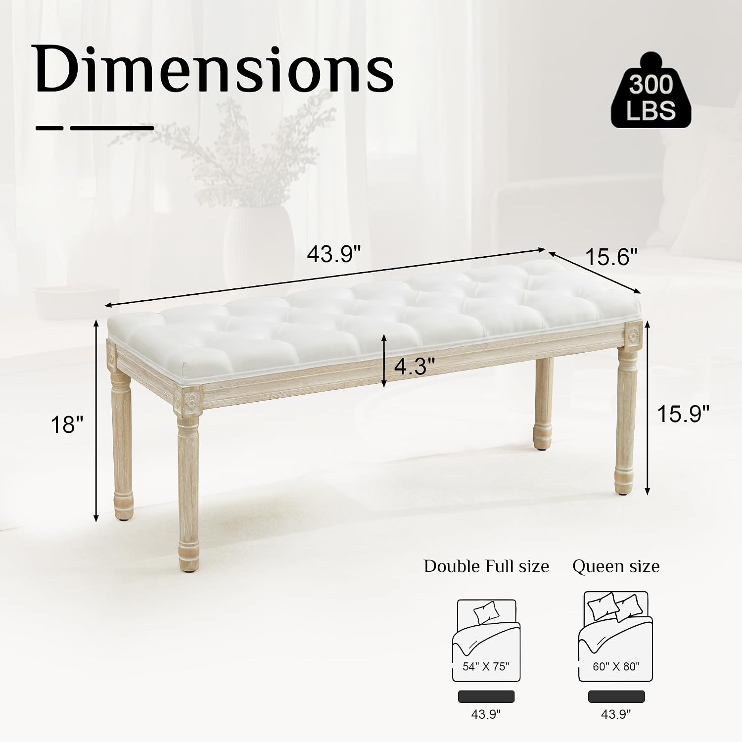 White Linen Tufted Storage Bench