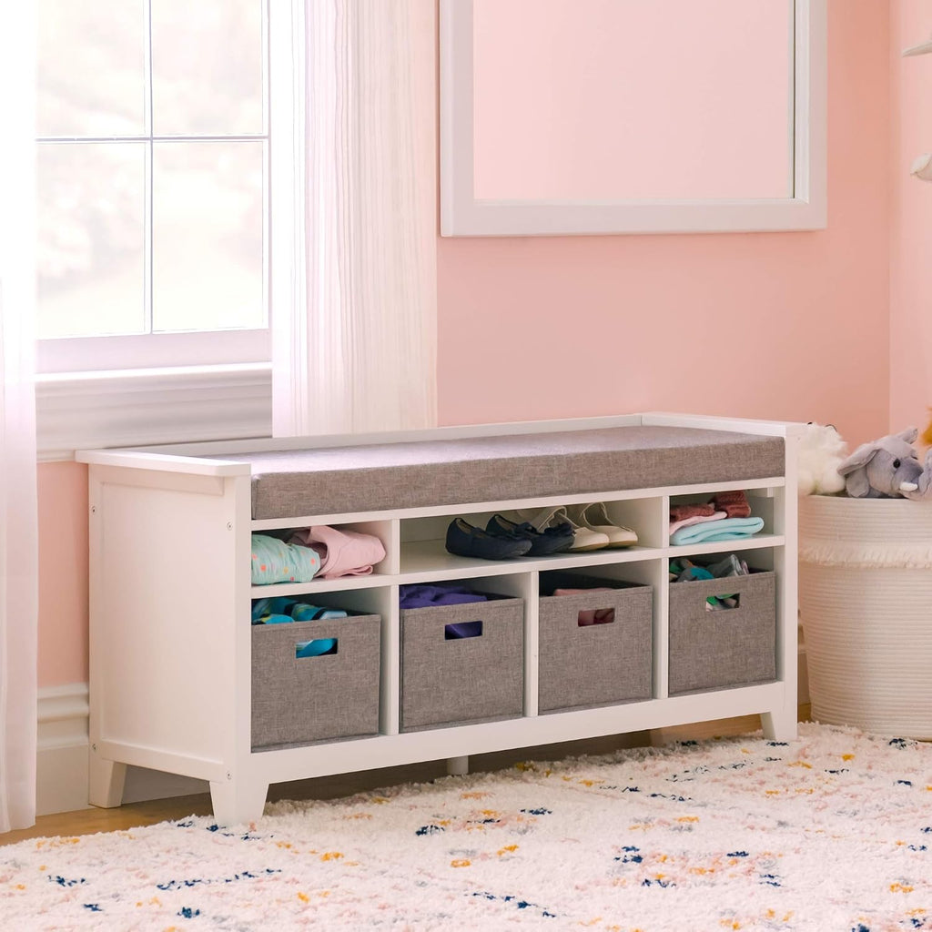 White Linen Bin Kids Storage Bench