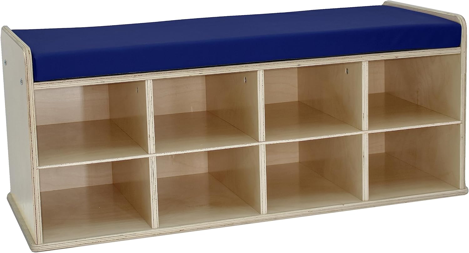 Natural Birch 8 Compartment Blue Vinyl Bench