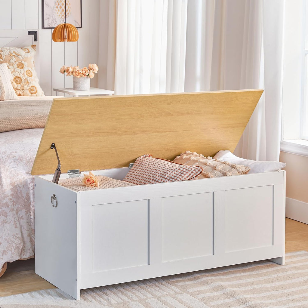 White Natural Lift Top Retro Wooden Storage Bench