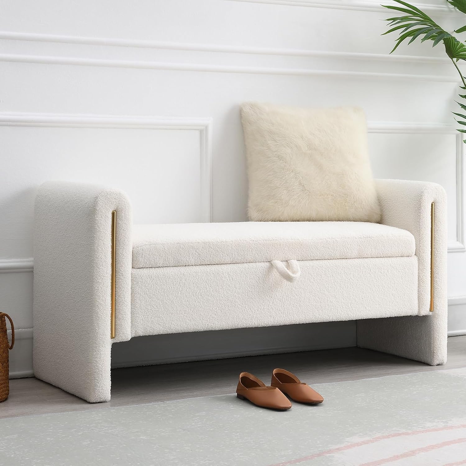White Teddy Arm Storage Bench