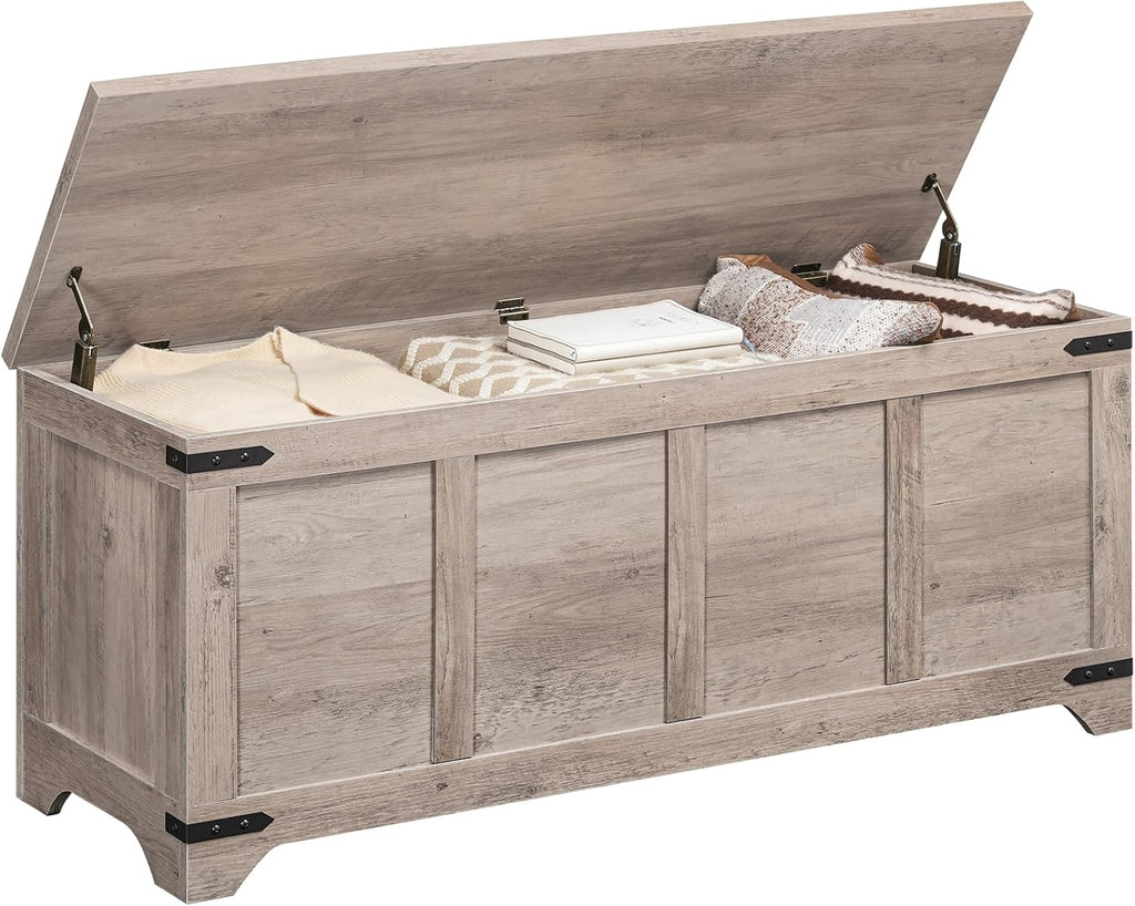 Greige Flip Top Safety Hinge Storage Bench