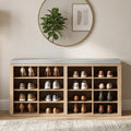 Cushioned 16 Cubby Shoe Storage Bench