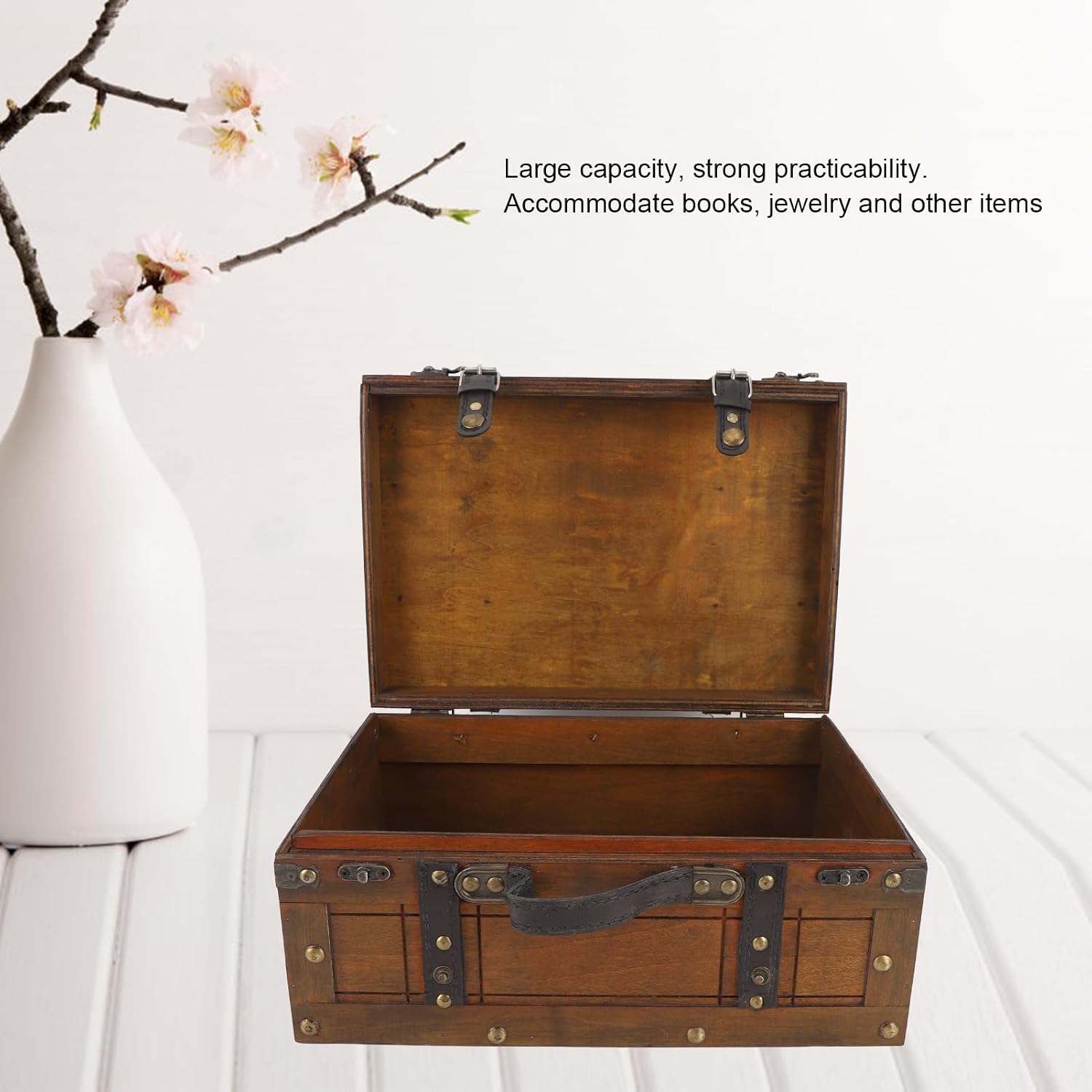 Rustic Vintage Handle Wooden Storage Chest Bench