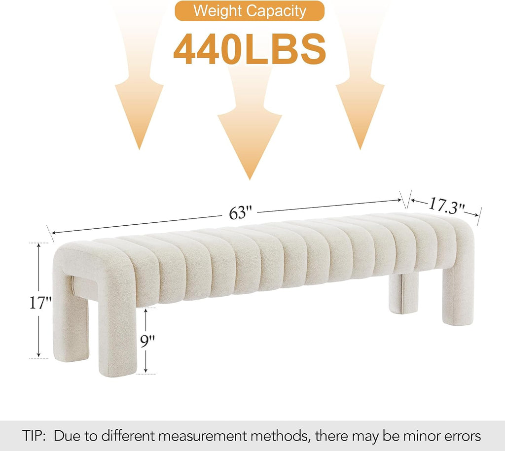 Beige Linen Channel Tufted Bench