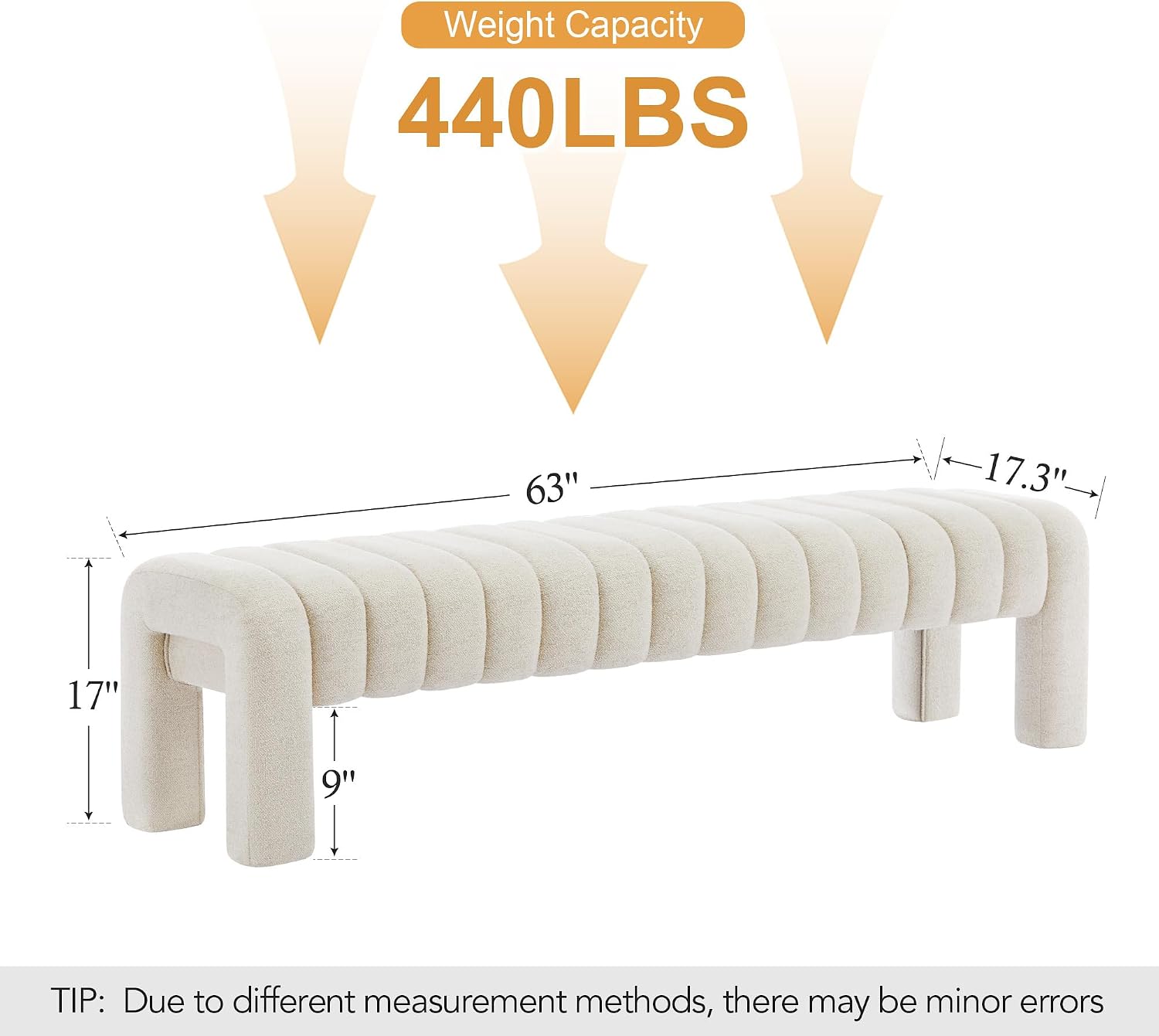 Beige Linen Channel Tufted Bench