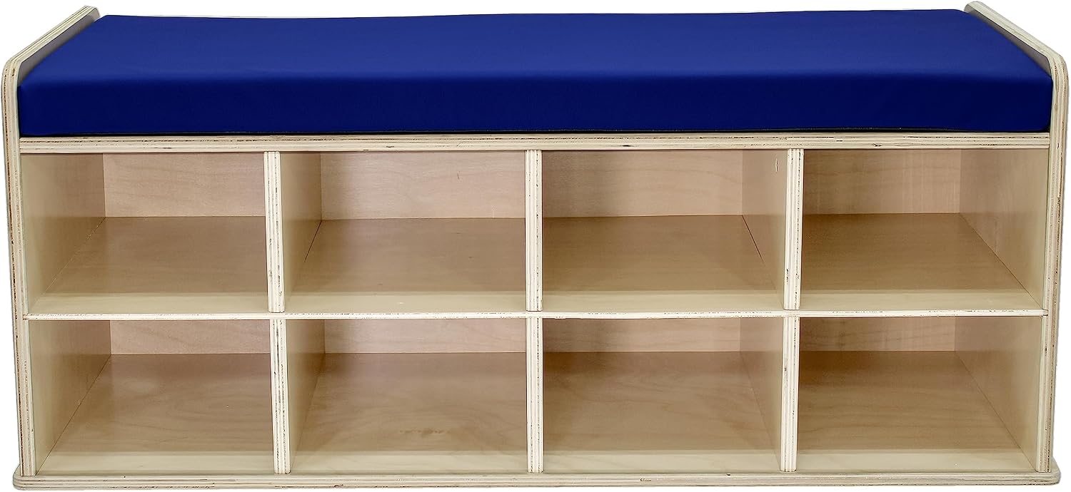 Natural Birch 8 Compartment Blue Vinyl Bench