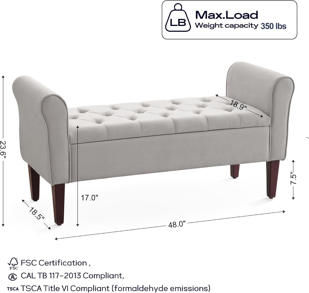 Light Grey Wooden Leg Storage Ottoman