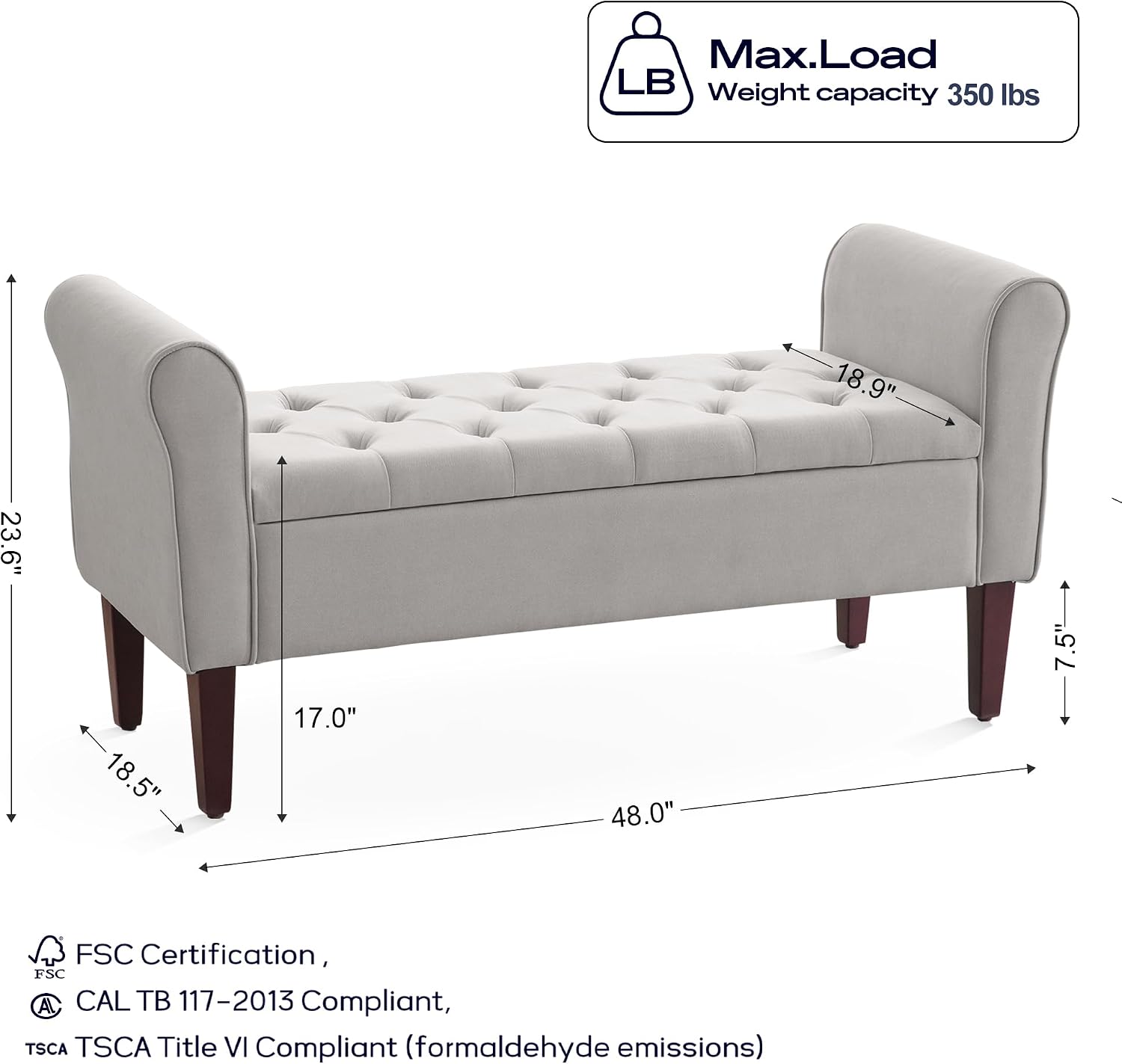 Light Grey Wooden Leg Storage Ottoman