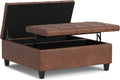Saddle Brown Leather Lift Top Ottoman Table