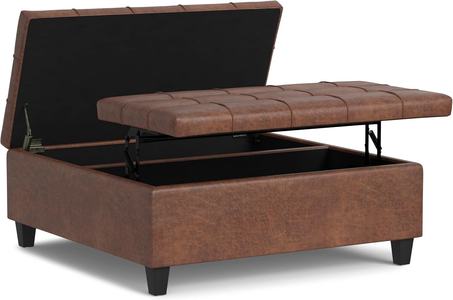 Saddle Brown Leather Lift Top Ottoman Table