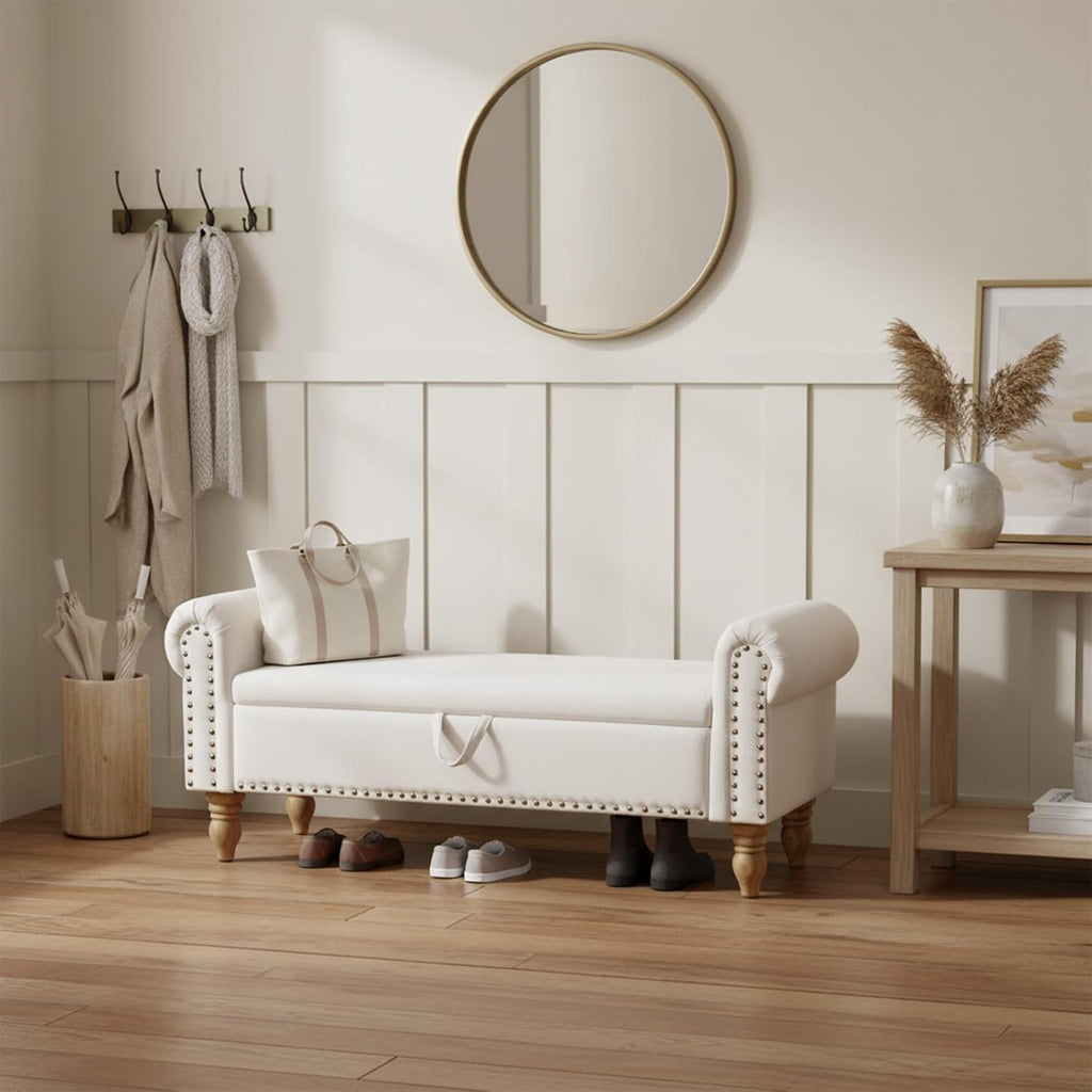 Dark Grey Corduroy Storage Bench