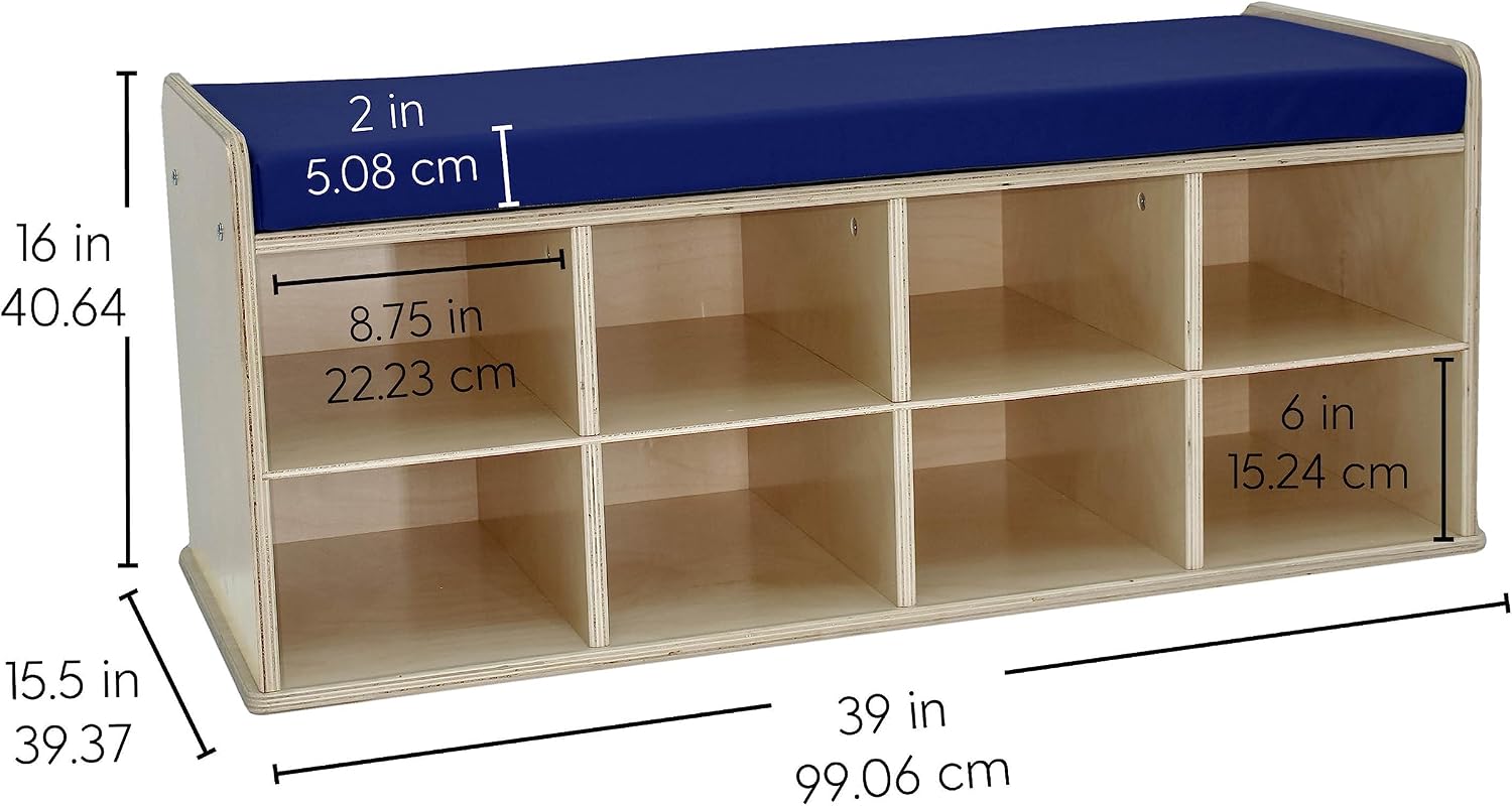 Natural Birch 8 Compartment Blue Vinyl Bench