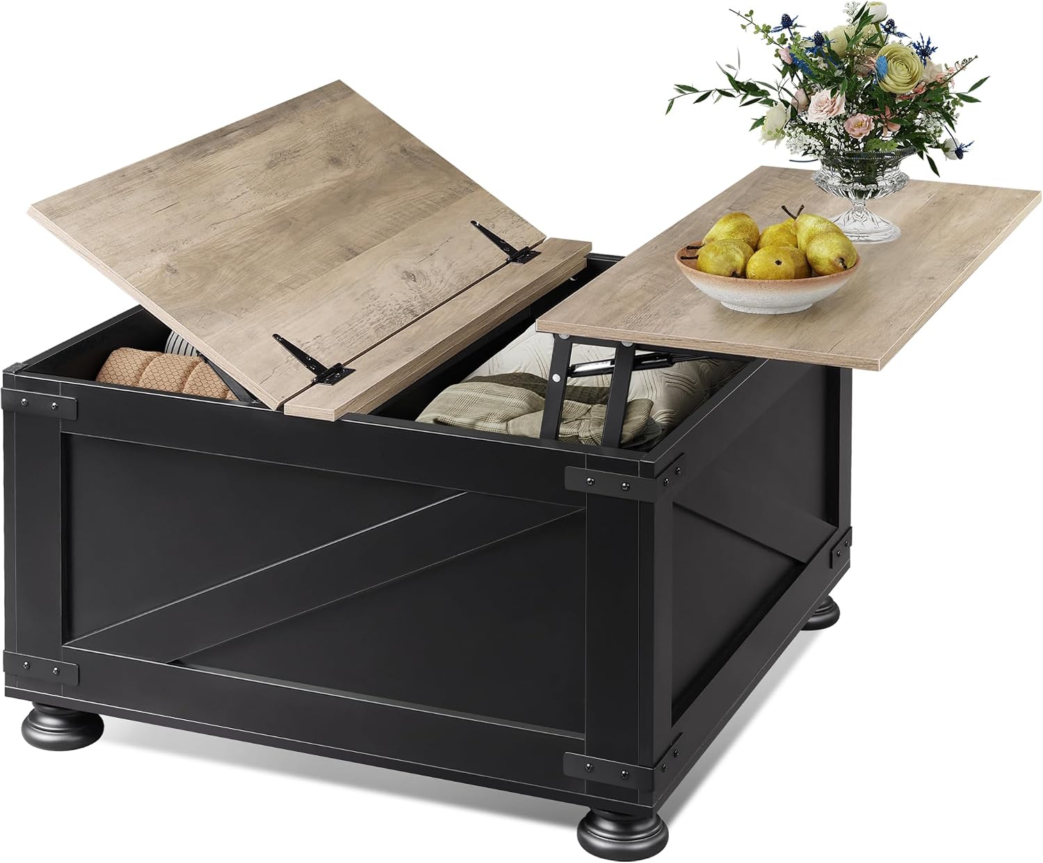 Black Farmhouse Lift Top Storage Table