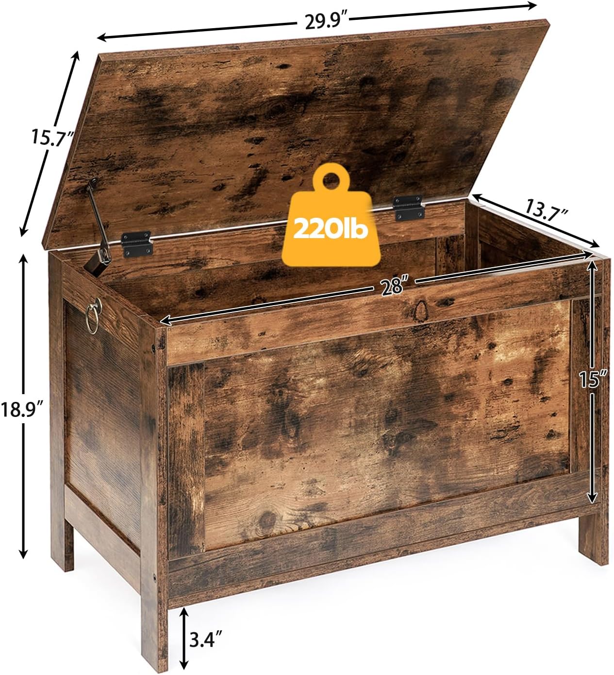 Rustic Brown Retro Safety Hinge Toy Chest