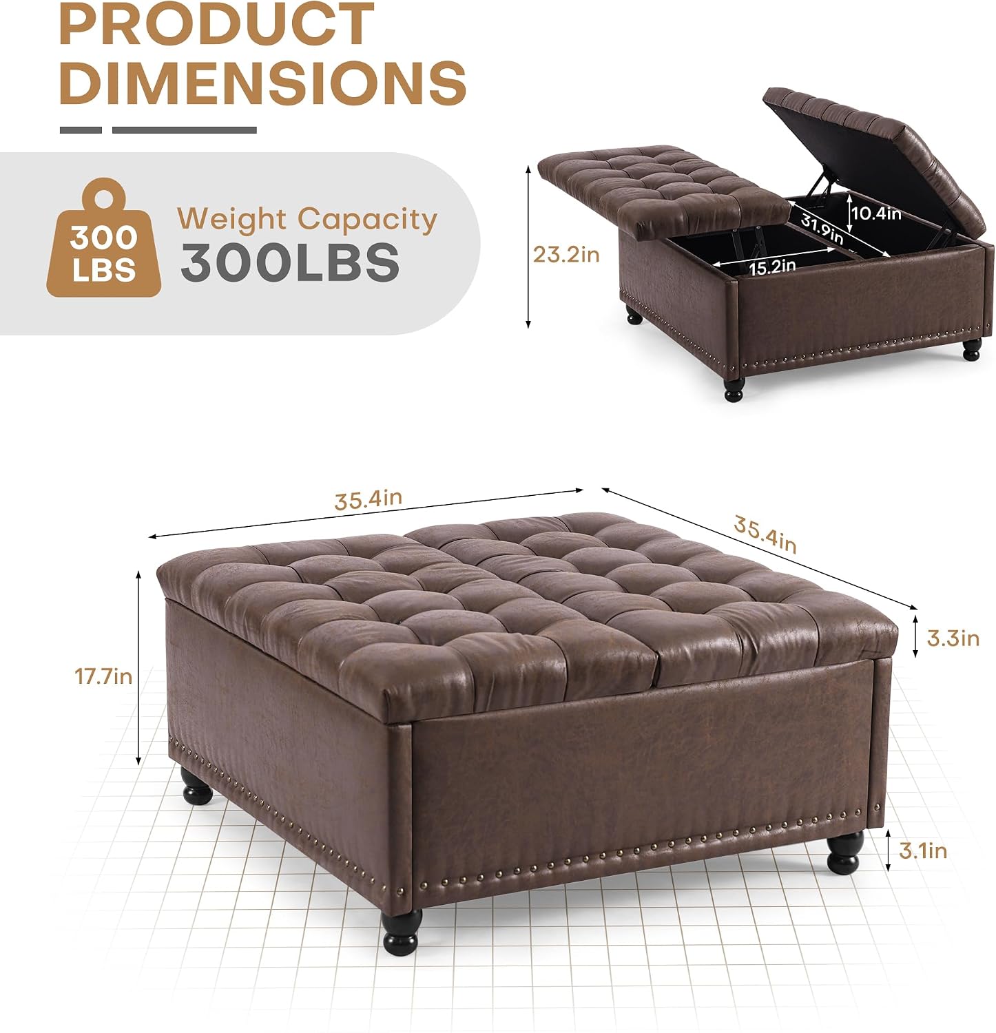 Dark Brown Faux Leather Storage Ottoman