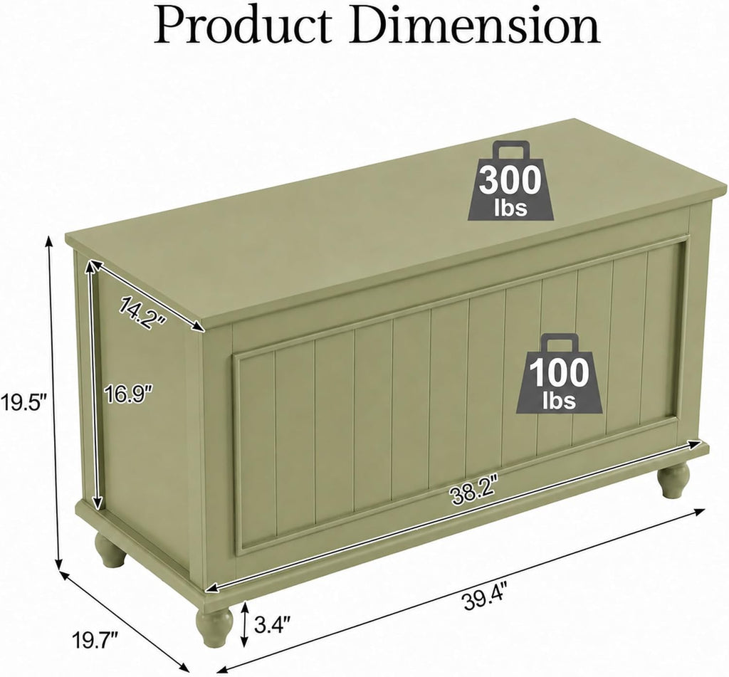 Green Vintage Flip Top Wooden Storage Chest Bench