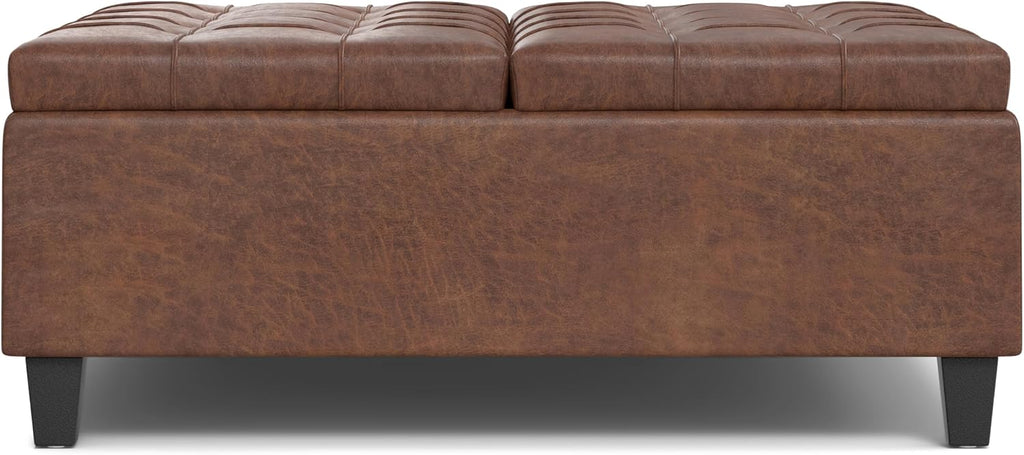 Saddle Brown Leather Lift Top Ottoman Table
