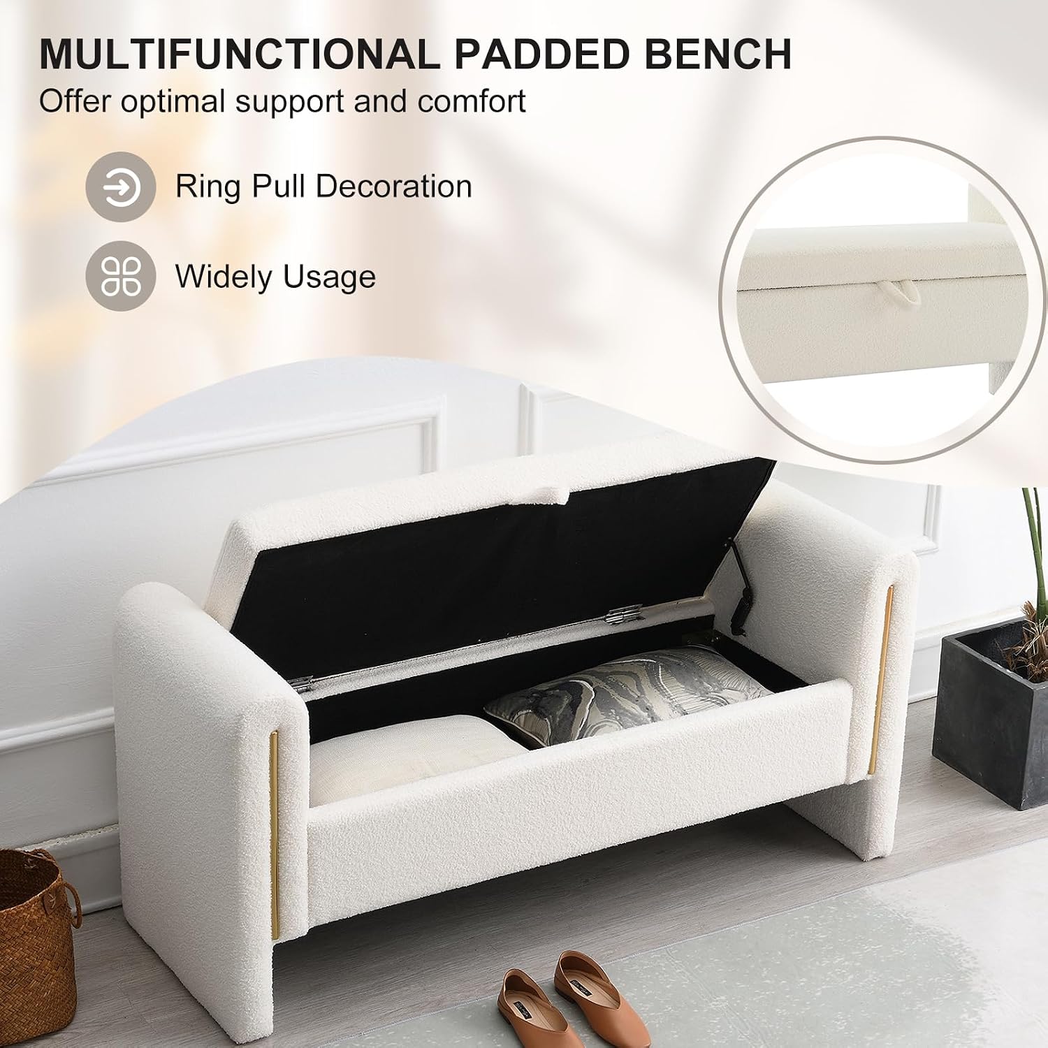 White Teddy Arm Storage Bench