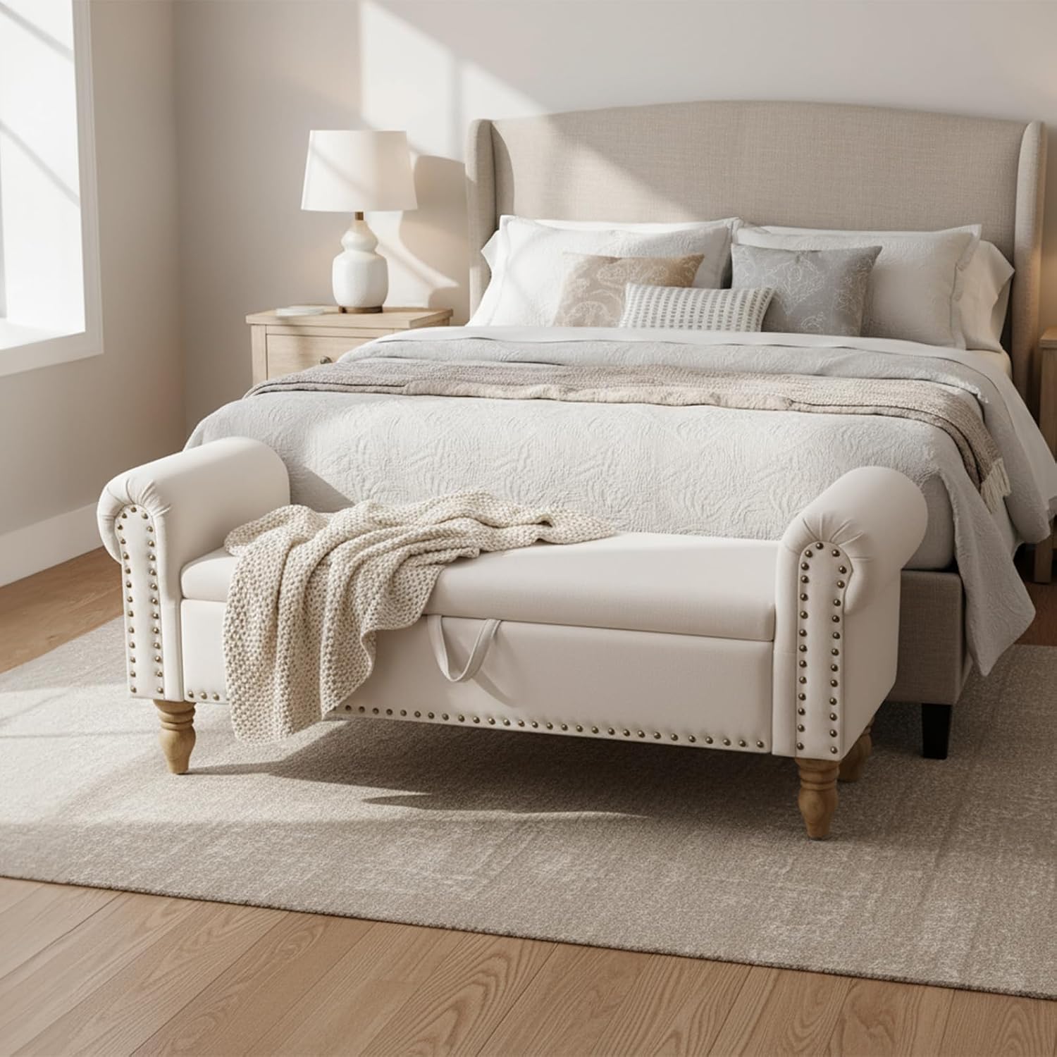 Dark Grey Corduroy Storage Bench