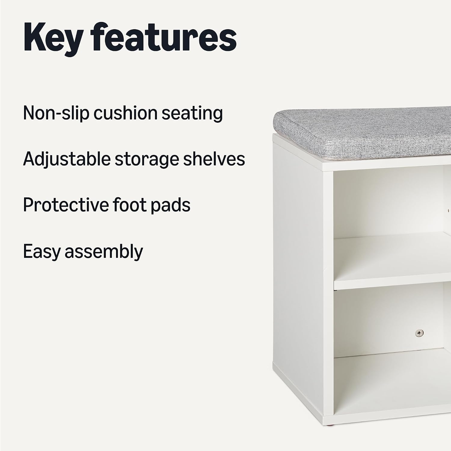 White Cushioned 6 Cubby Shoe Bench