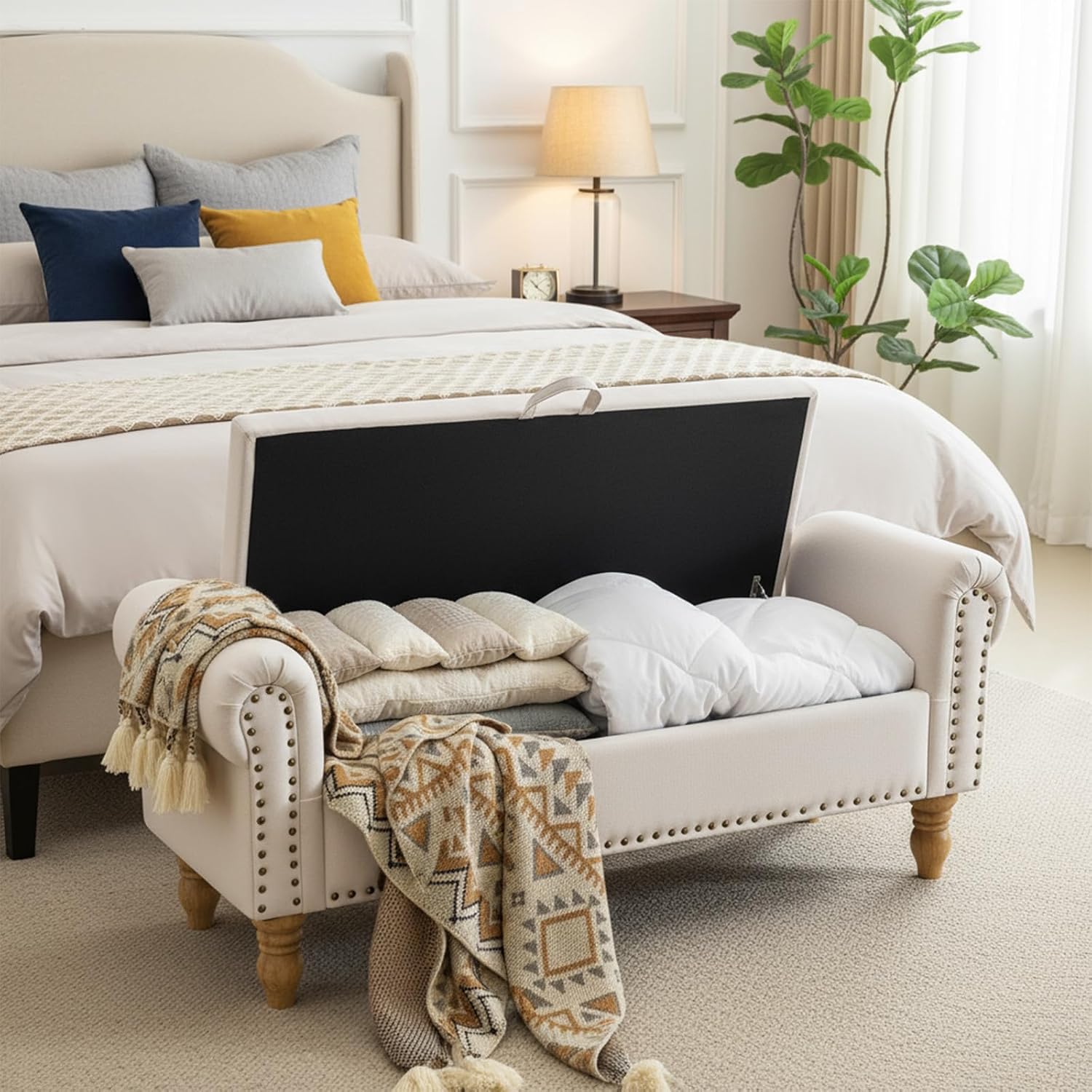 Dark Grey Corduroy Storage Bench