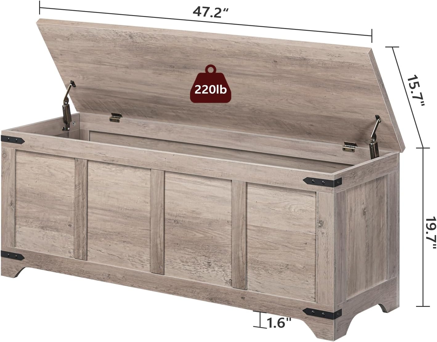 Greige Flip Top Safety Hinge Storage Bench