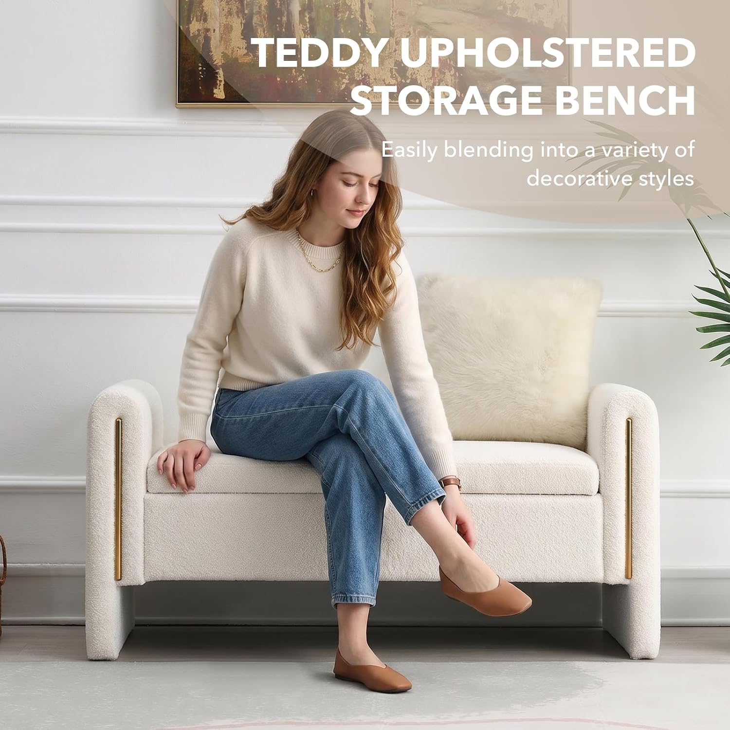 White Teddy Arm Storage Bench