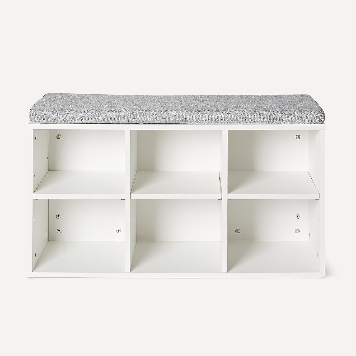 White Cushioned 6 Cubby Shoe Bench
