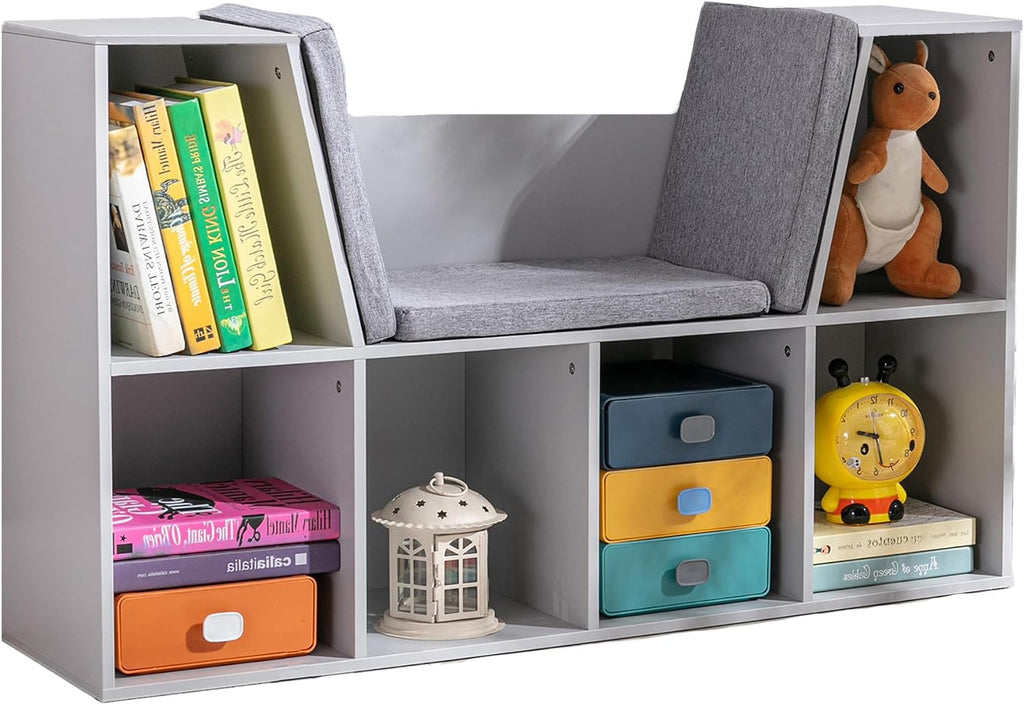 Grey Cushioned 6 Cubby Kids Bookcase